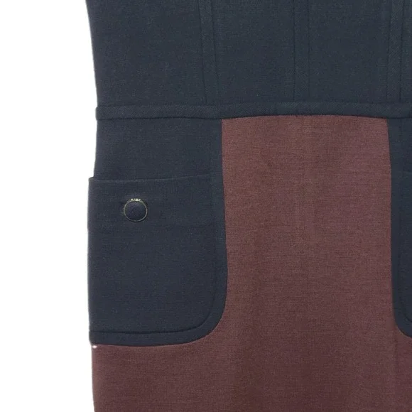 Tory Burch Brianna Sleeveless Colorblock Sheath Dress Navy Burgundy Pockets SZ S